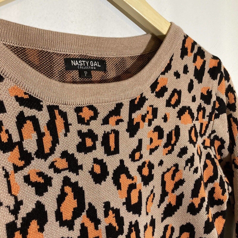 Nasty Gal Women’s Size F Leopard Long Sleeve Acrylic Knit Sweater Crew Neck
